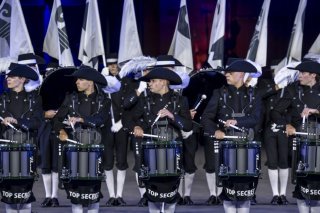 BASEL TATTOO, le Top Secret Drum Corps suisse a fait le show lors du Basel Tattoo 2025. KEYSTONE/GEORGIOS KEFALAS